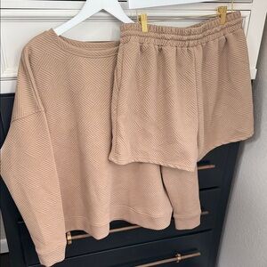 Cozy Textured Two-Piece Lounge Set in Taupe